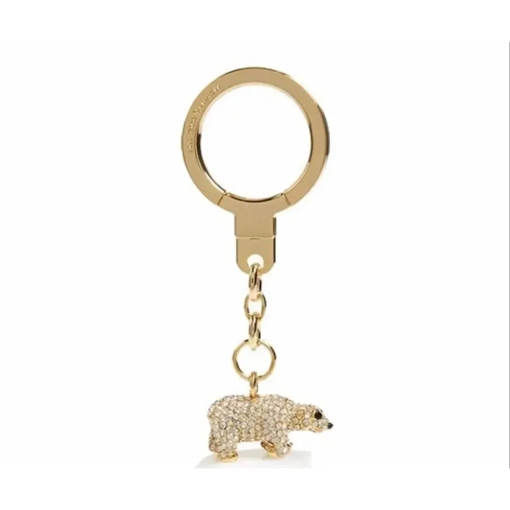 Kate Spade Polar Bear Crystal Keychain Gold Rhinestone Bag Charm Style